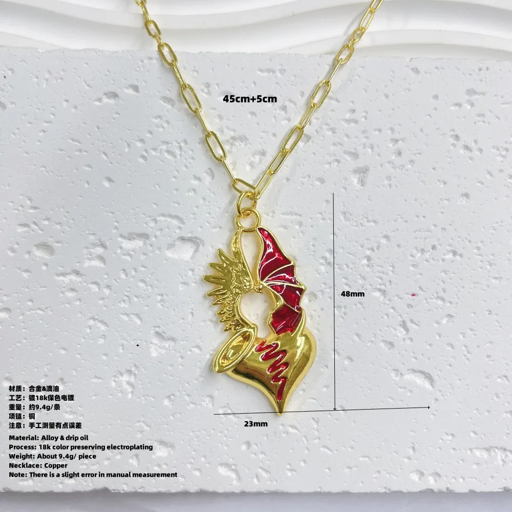 Double Love Angel Demon Glam Gothic Exaggerated Copper 18K Gold Plated Pendant Necklace Polishing Lobster Trigger Clasp Closure display picture 18