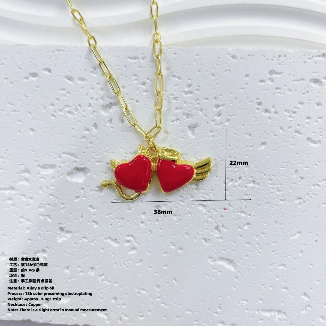 Double Love Angel Demon Glam Gothic Exaggerated Copper 18K Gold Plated Pendant Necklace Polishing Lobster Trigger Clasp Closure display picture 19