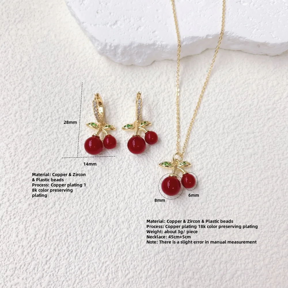 Elegante Señora Reina Cobre Cereza Corazón Rojo Nudo De Lazo Enchapado Resina Circón Chapados En Oro De 18K Mujeres Conjunto De Joyas display picture 1