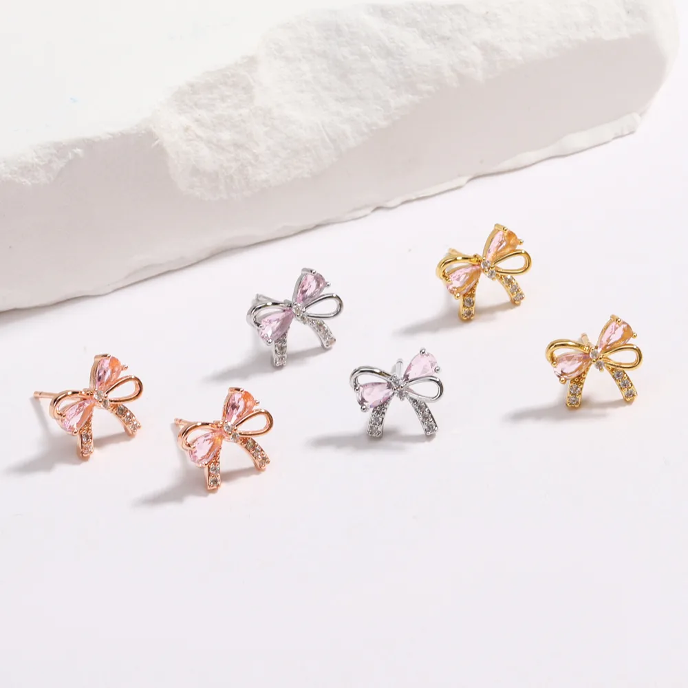 1 Pair Bow Knot Sweet Simple Style Copper 18K Gold Plated Gold Plated Zircon Inlay Ear Studs display picture 3