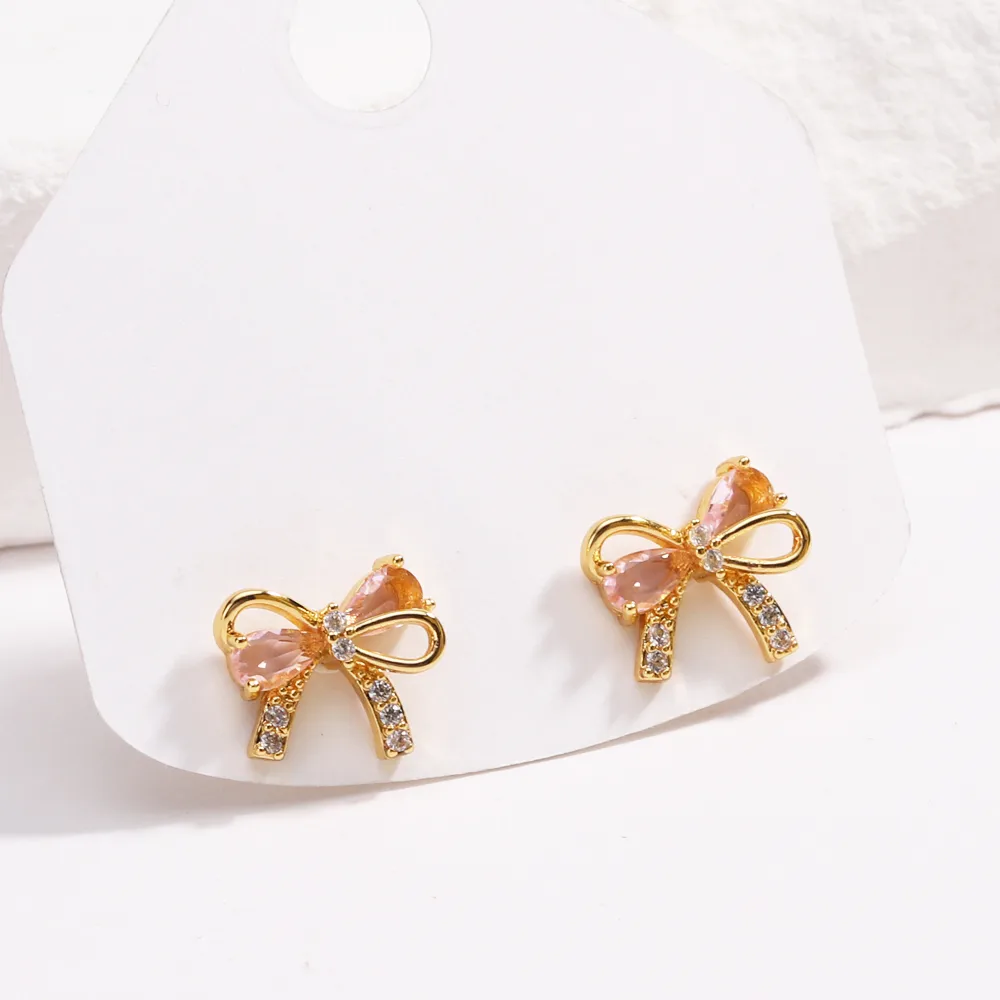 1 Pair Bow Knot Sweet Simple Style Copper 18K Gold Plated Gold Plated Zircon Inlay Ear Studs display picture 5