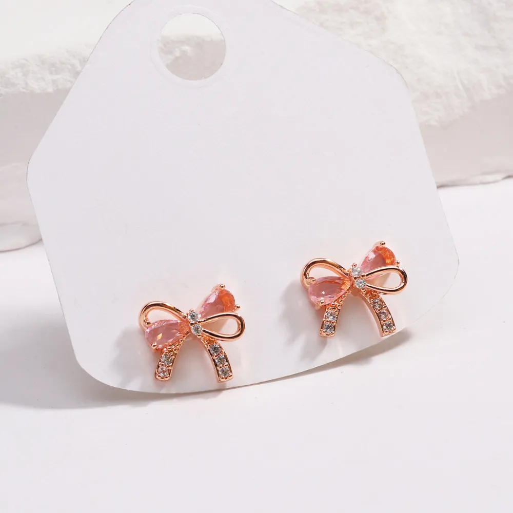 1 Pair Bow Knot Sweet Simple Style Copper 18K Gold Plated Gold Plated Zircon Inlay Ear Studs display picture 6