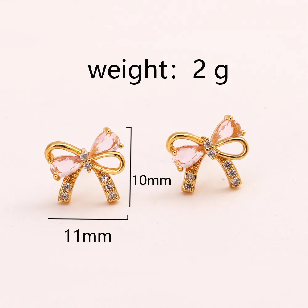 1 Paire Noeud D'Arc Sucré Style Simple Le Cuivre Plaqué Or 18K Plaqué Or Zircon Incruster Boucles D'Oreilles display picture 1