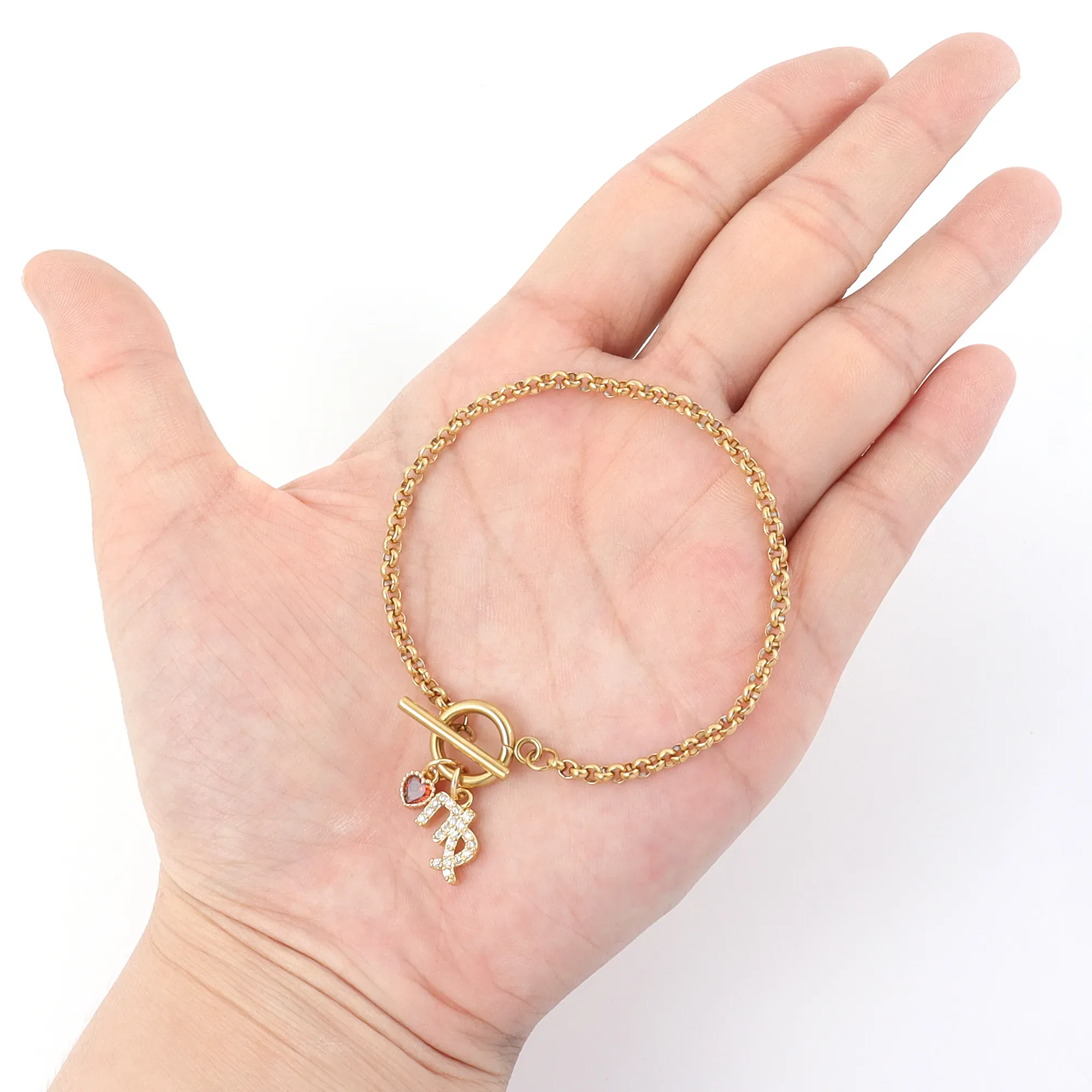 Constellation Heart Shape Elegant Simple Style Classic Style Zircon 201 Stainless Steel Artificial Crystal Copper Bracelets Wholesale display picture 4