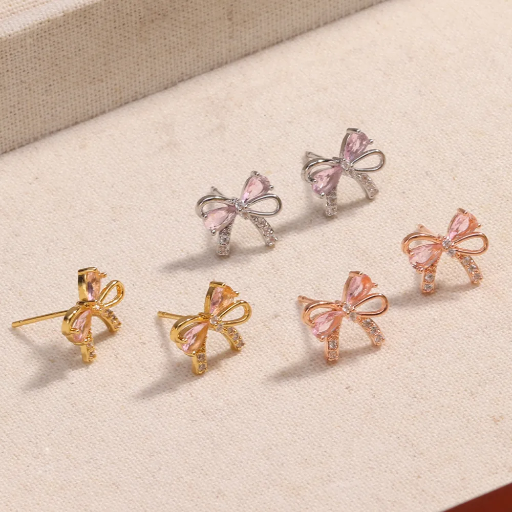 1 Pair Bow Knot Sweet Simple Style Copper 18K Gold Plated Gold Plated Zircon Inlay Ear Studs display picture 10