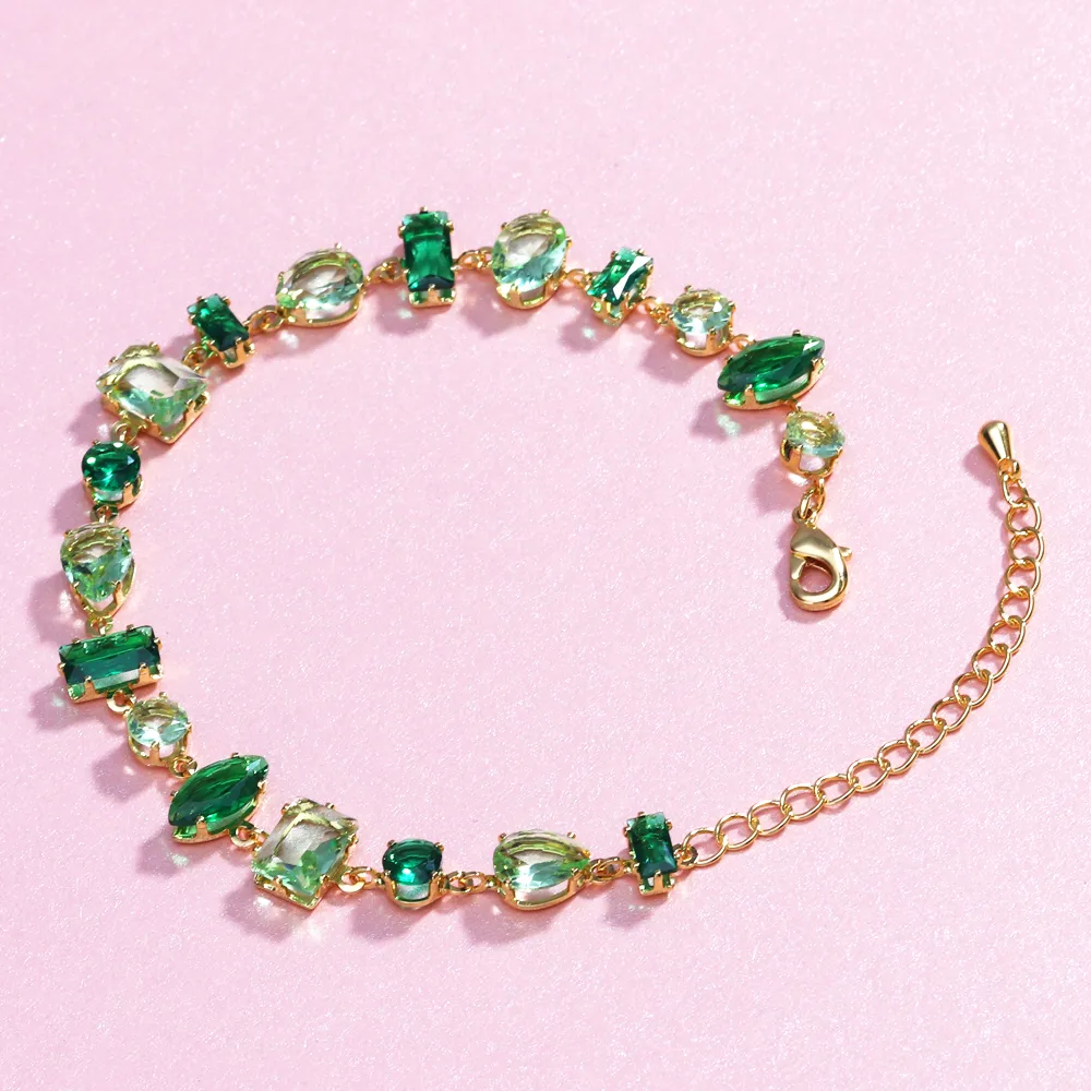 Colorful Luxurious Simple Style Shiny Rhinestones Copper 18K Gold Plated Platinum Plated Bracelets Inlay Lobster Trigger Clasp Closure display picture 9