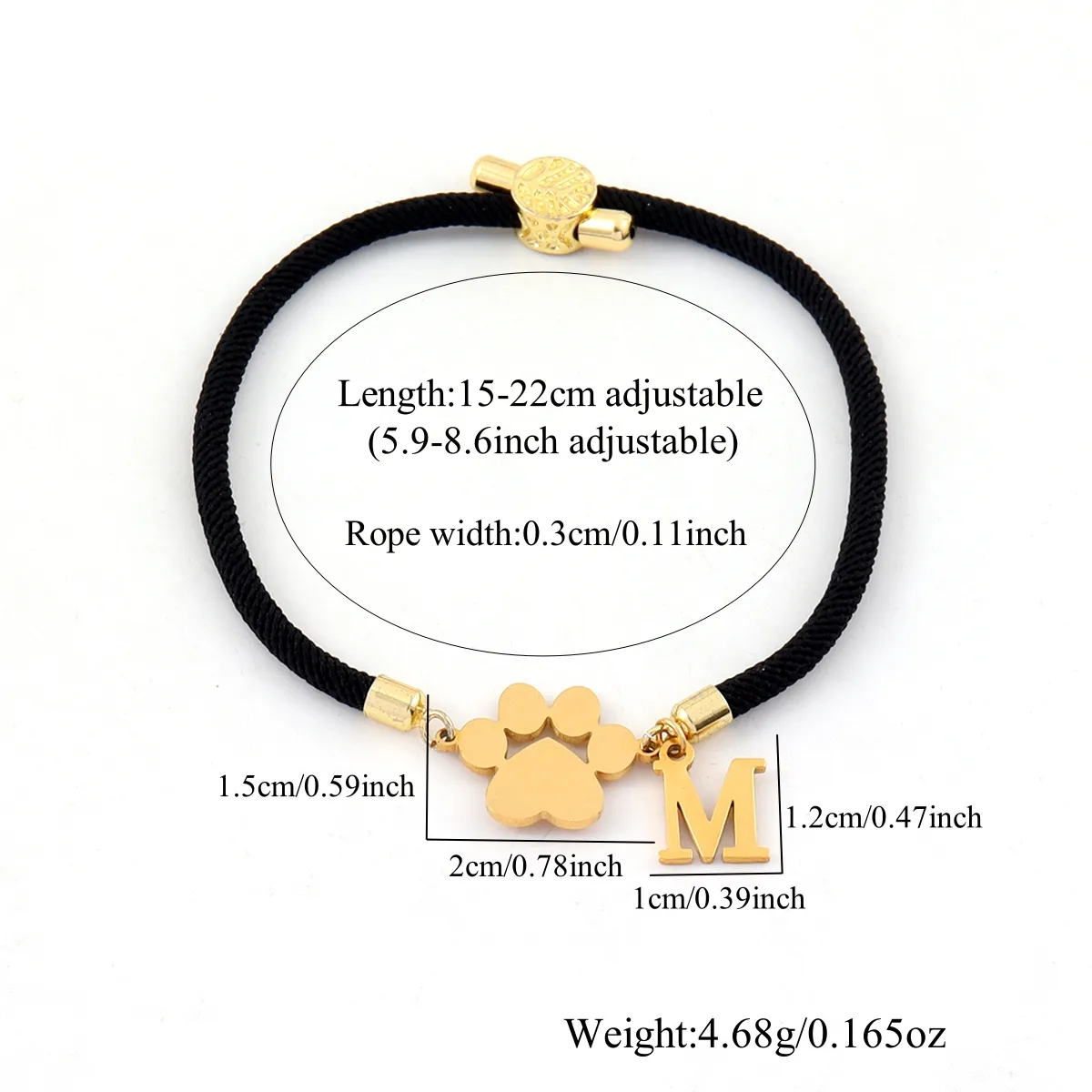 Lettre Empreinte De Patte Élégant Style Simple Style Classique Zircon Acier Inoxydable 304 Nylon Bracelets De Gros display picture 2