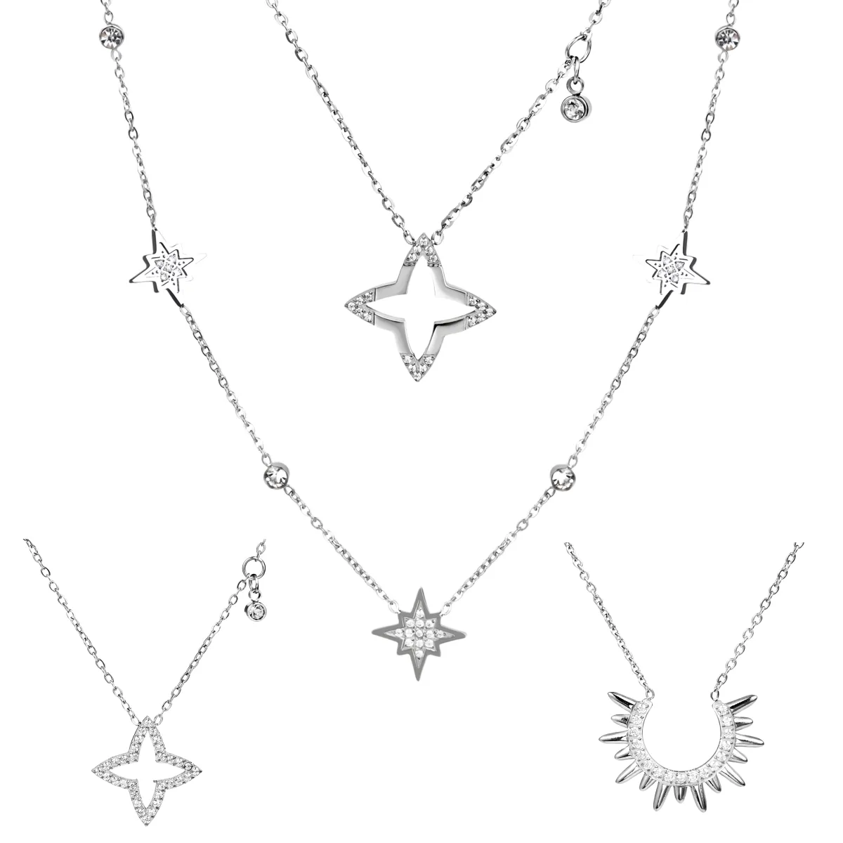 Sun Star Wreath Modern Style Commute Shiny 304 Stainless Steel Necklace Lobster Trigger Clasp Closure display picture 1