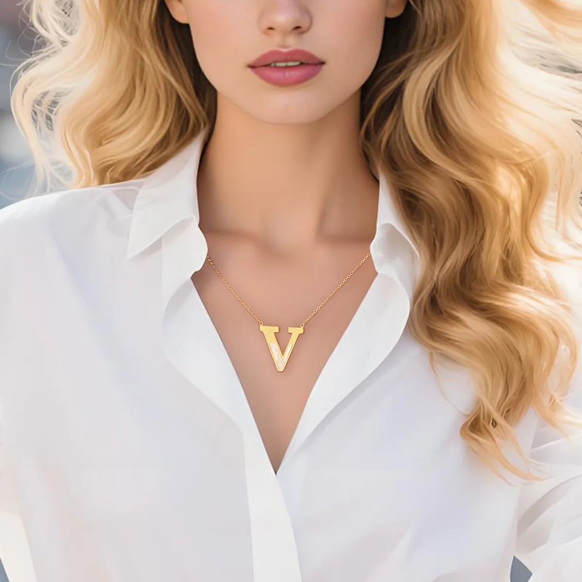 Letter Lady Classic Style Commute Shell 304 Stainless Steel Pendant Necklace Lobster Trigger Clasp Closure display picture 7