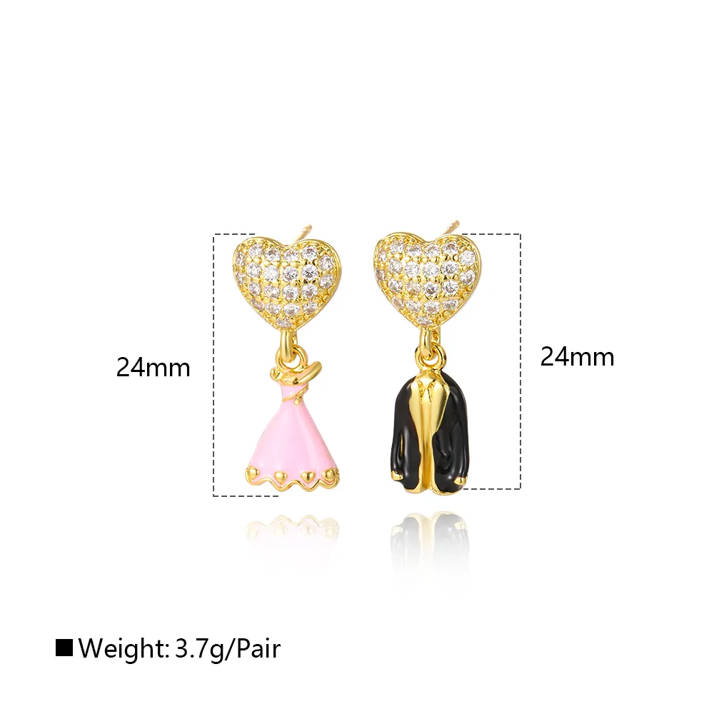 1 Pair Red Heart Elegant Cute Wedding Copper 18K Gold Plated Zircon Enamel Plating Inlay Drop Earrings display picture 1