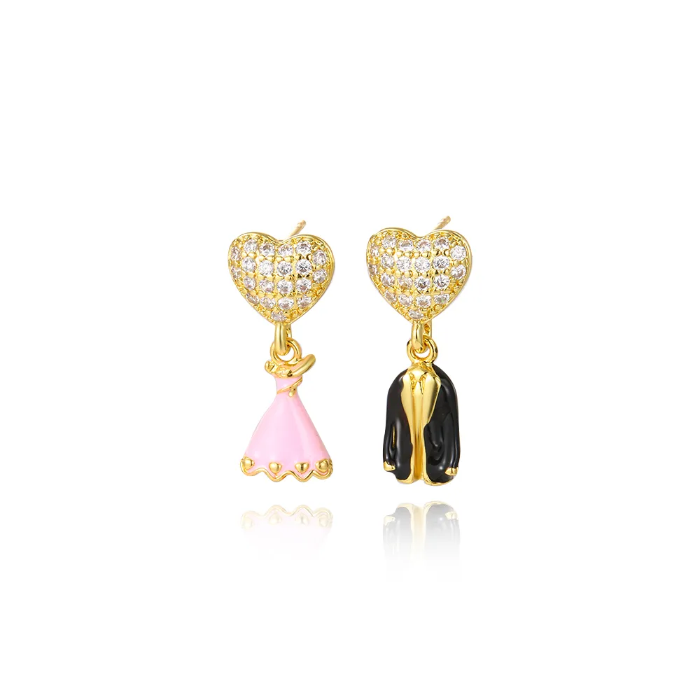 1 Pair Red Heart Elegant Cute Wedding Copper 18K Gold Plated Zircon Enamel Plating Inlay Drop Earrings display picture 2