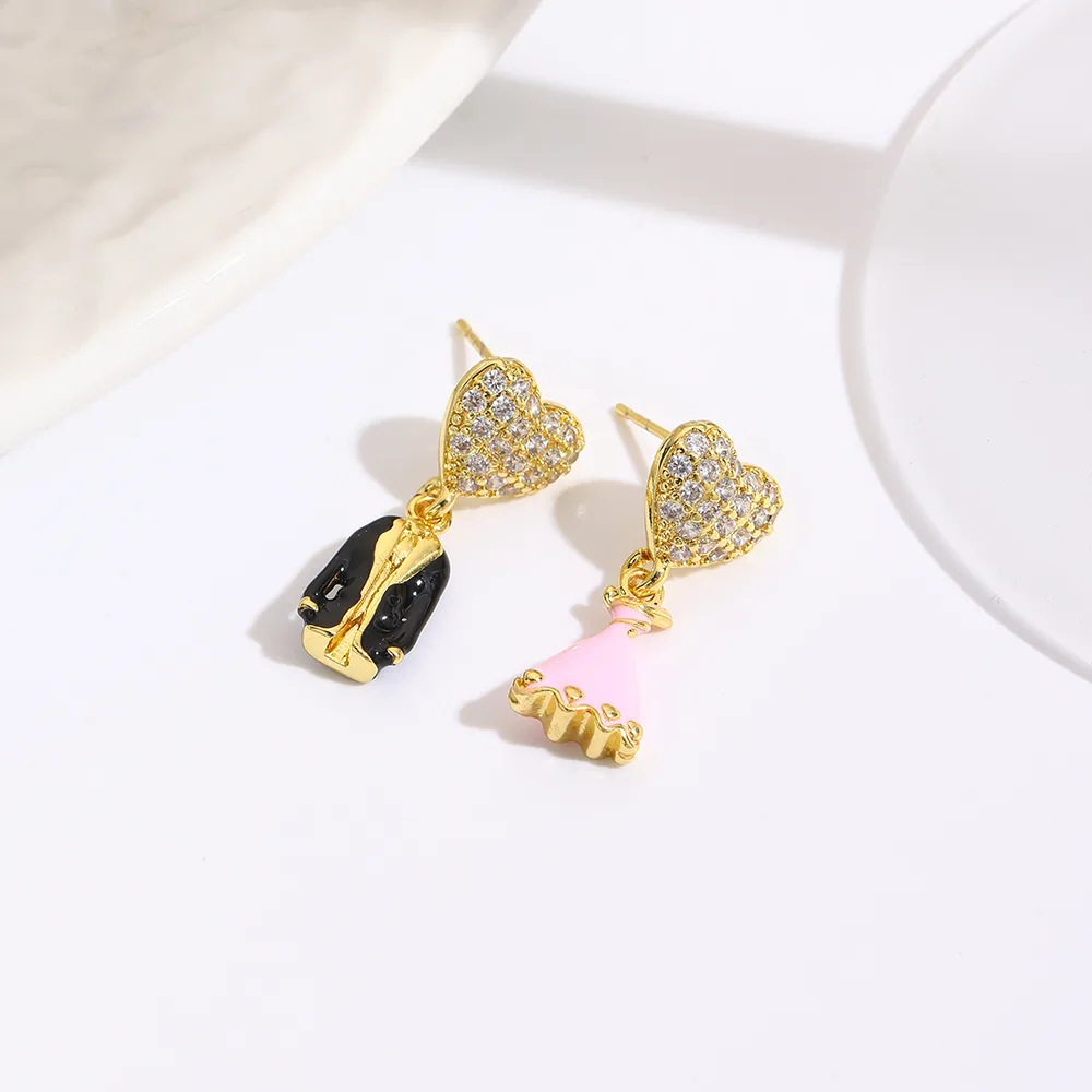 1 Pair Red Heart Elegant Cute Wedding Copper 18K Gold Plated Zircon Enamel Plating Inlay Drop Earrings display picture 5