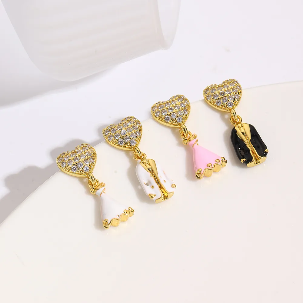 1 Pair Red Heart Elegant Cute Wedding Copper 18K Gold Plated Zircon Enamel Plating Inlay Drop Earrings display picture 4