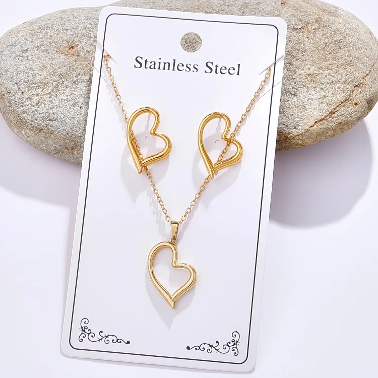 Décontractée Glamour Femme Acier Inoxydable 304 Géométrique Forme De Cœur Plaqué Or K Femmes Ensemble De Bijoux display picture 6