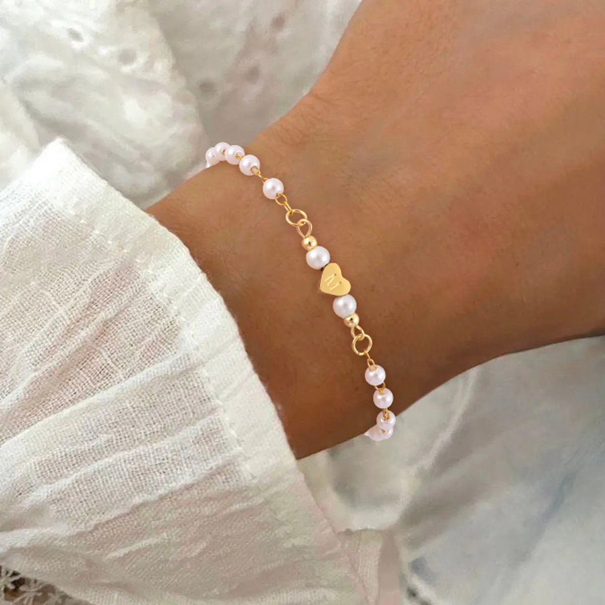 Letter Heart Shape Elegant Simple Style Classic Style 304 Stainless Steel Artificial Pearl Bracelets Wholesale display picture 1