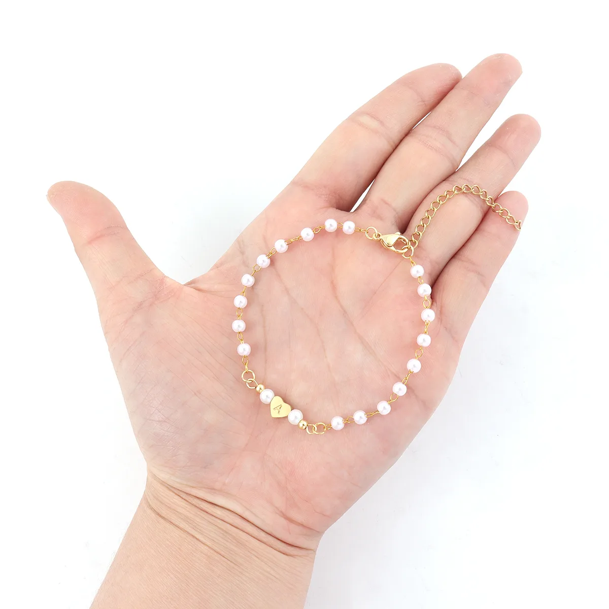 Letra Forma De Corazón Elegante Estilo Simple Estilo Clásico Acero Inoxidable 304 Perla Artificial Pulsera Venta Al Por Mayor display picture 4