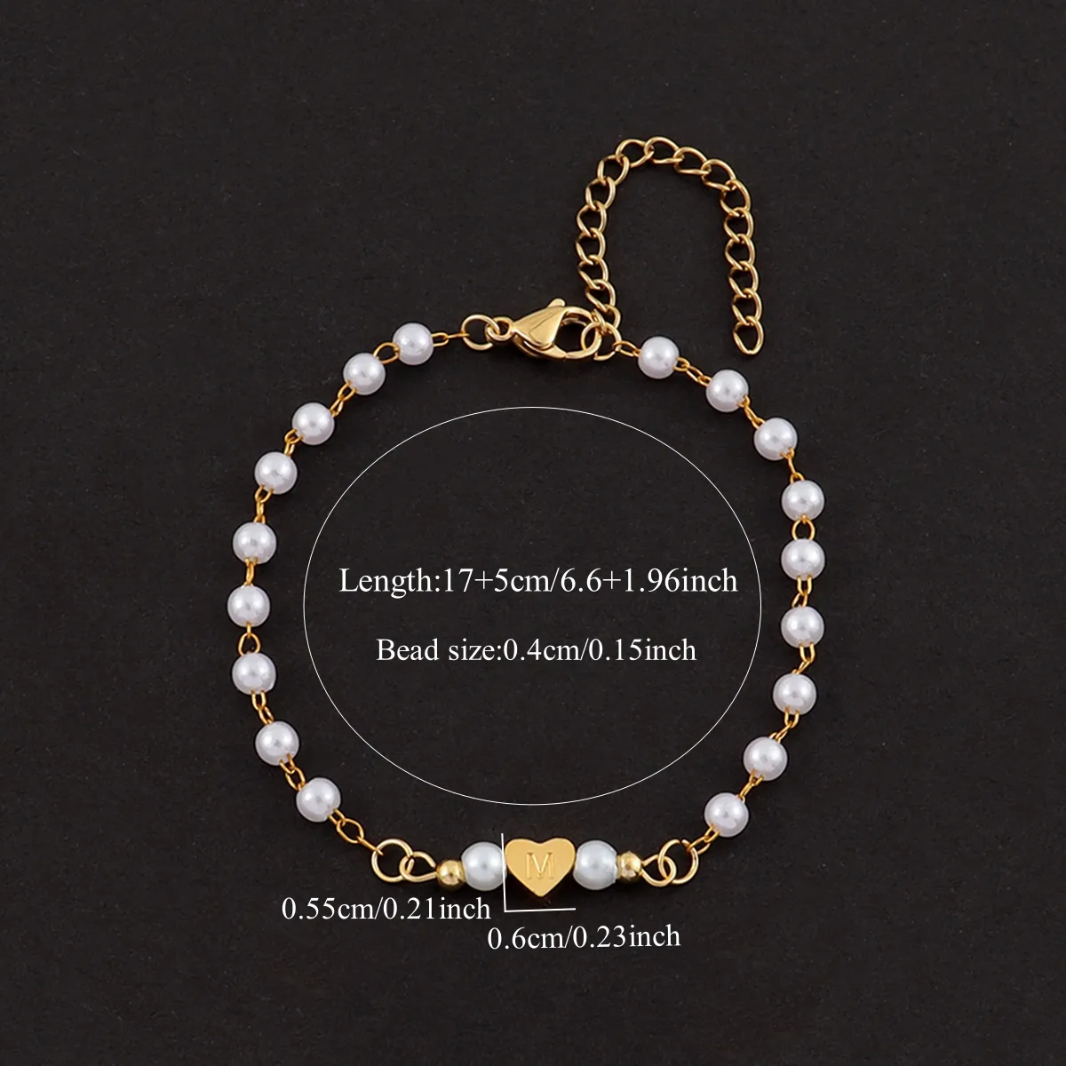 Letra Forma De Corazón Elegante Estilo Simple Estilo Clásico Acero Inoxidable 304 Perla Artificial Pulsera Venta Al Por Mayor display picture 2