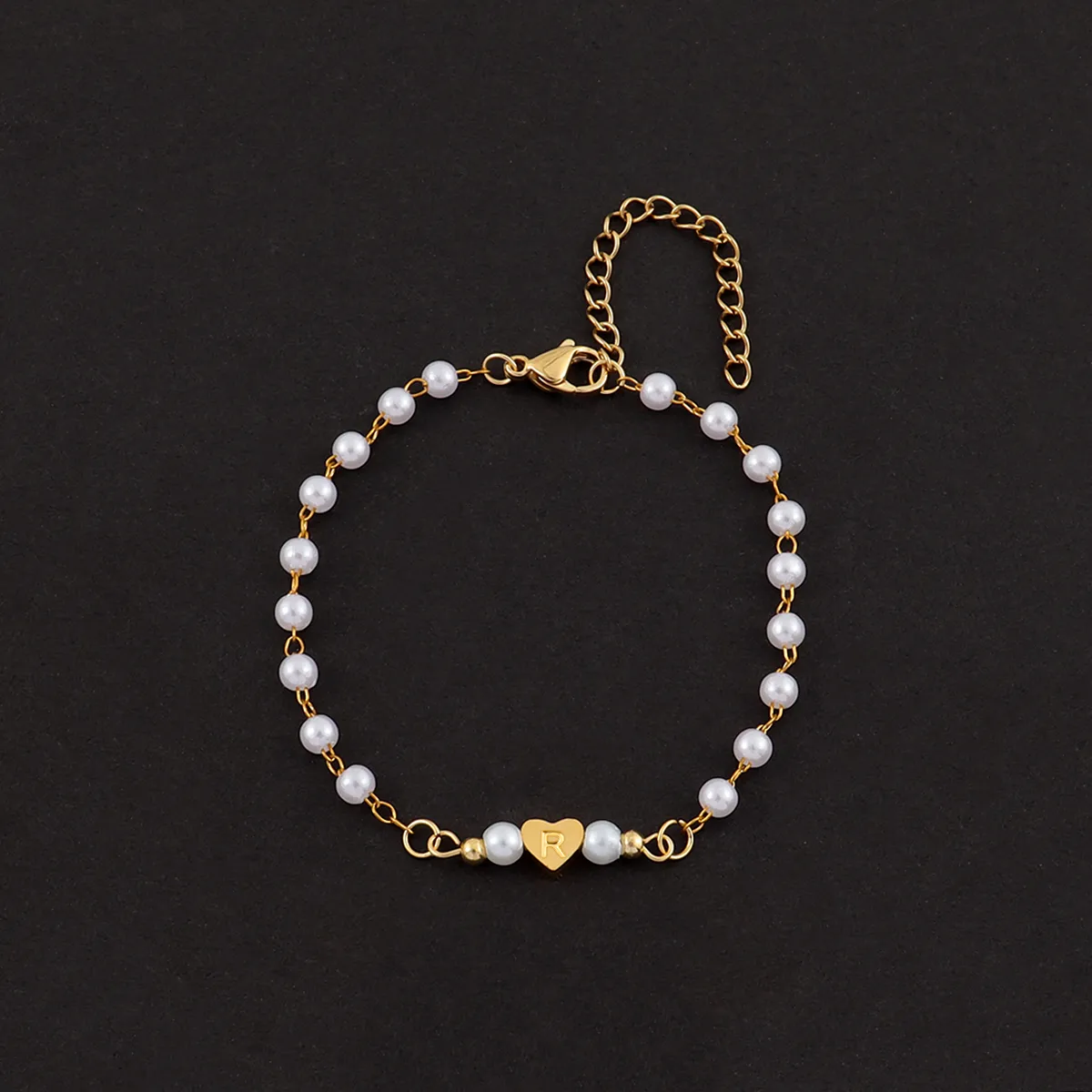 Letra Forma De Corazón Elegante Estilo Simple Estilo Clásico Acero Inoxidable 304 Perla Artificial Pulsera Venta Al Por Mayor display picture 3