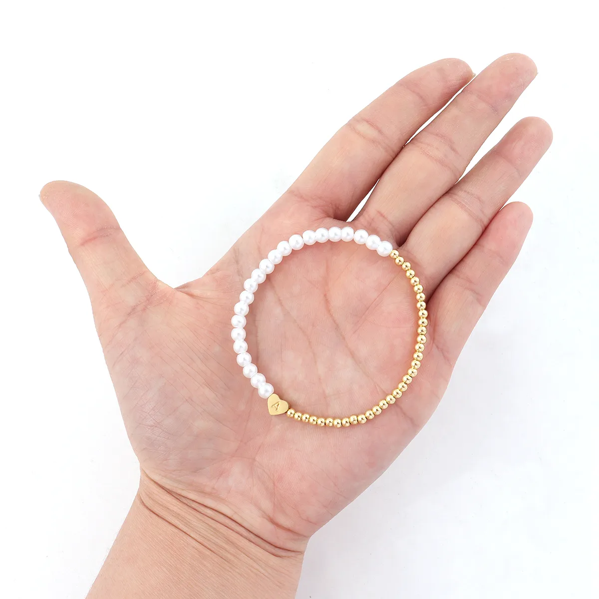 Lettre Forme De Cœur Élégant Style Simple Style Classique Acier Inoxydable 304 Perle Artificielle Le Cuivre Bracelets De Gros display picture 4