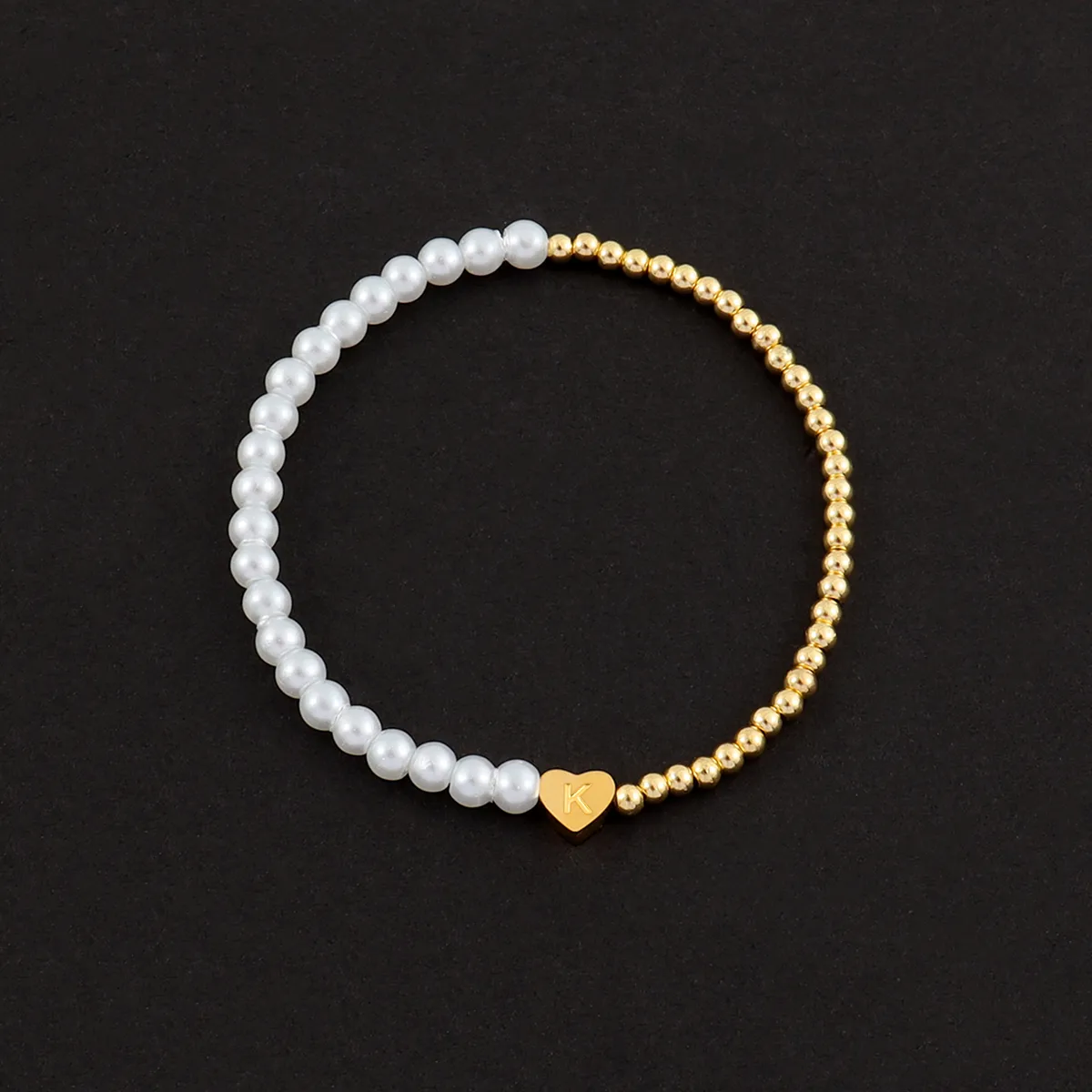 Letra Forma De Corazón Elegante Estilo Simple Estilo Clásico Acero Inoxidable 304 Perla Artificial Cobre Pulsera Venta Al Por Mayor display picture 3