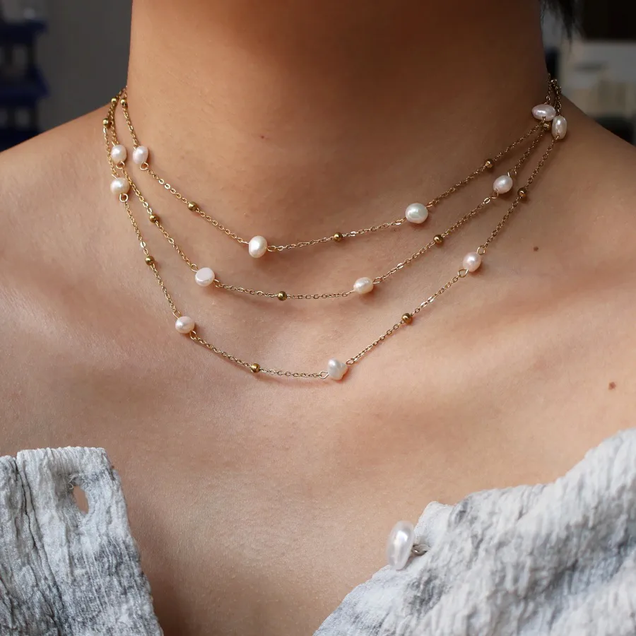 Perle Rétro Luxueux Style Classique Perle D'eau Douce Acier Inoxydable 304 Plaqué Or 18K Collier Polissage Placage Fermeture À Boucle De Type Homard display picture 7