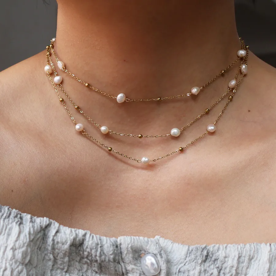 Perle Rétro Luxueux Style Classique Perle D'eau Douce Acier Inoxydable 304 Plaqué Or 18K Collier Polissage Placage Fermeture À Boucle De Type Homard display picture 5