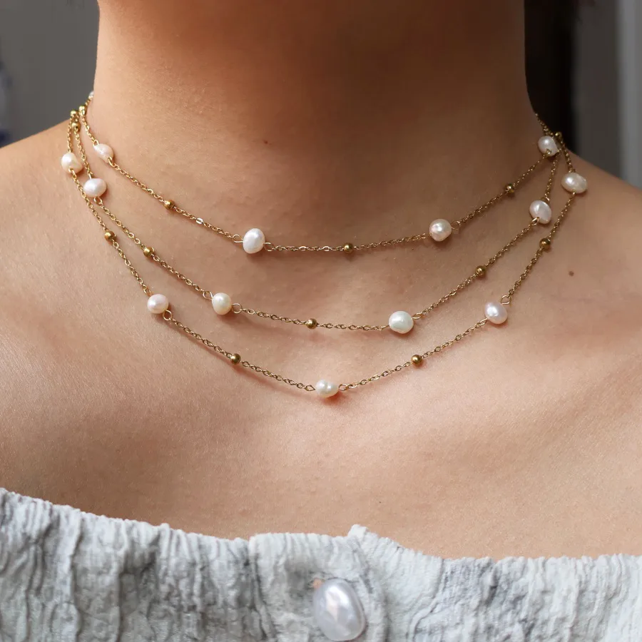 Perle Rétro Luxueux Style Classique Perle D'eau Douce Acier Inoxydable 304 Plaqué Or 18K Collier Polissage Placage Fermeture À Boucle De Type Homard display picture 2