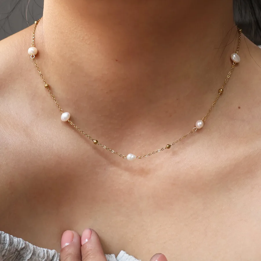 Perla Retro Lujoso Estilo Clásico Perlas De Agua Dulce Acero Inoxidable 304 Chapados En Oro De 18K Collar Pulido Enchapado Cierre Con Gatillo De Langosta display picture 10