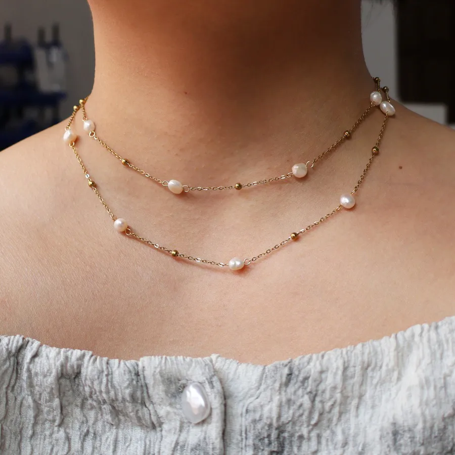 Perle Rétro Luxueux Style Classique Perle D'eau Douce Acier Inoxydable 304 Plaqué Or 18K Collier Polissage Placage Fermeture À Boucle De Type Homard display picture 8