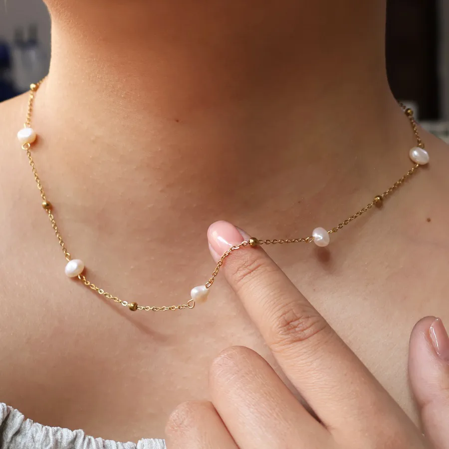 Perle Rétro Luxueux Style Classique Perle D'eau Douce Acier Inoxydable 304 Plaqué Or 18K Collier Polissage Placage Fermeture À Boucle De Type Homard display picture 4