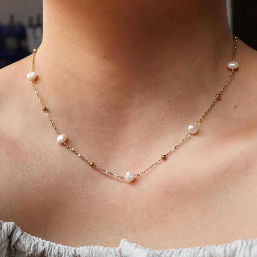 Perle Rétro Luxueux Style Classique Perle D'eau Douce Acier Inoxydable 304 Plaqué Or 18K Collier Polissage Placage Fermeture À Boucle De Type Homard display picture 9