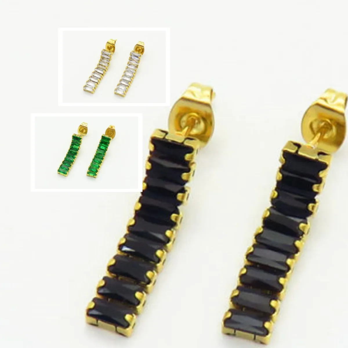 1 Paire Lignes Rectangle Élégant Femme Vacances Acier Inoxydable 304 Plaqué Or 18K Perles Artificielles Zircon Placage Incruster Boucles D'oreilles display picture 1