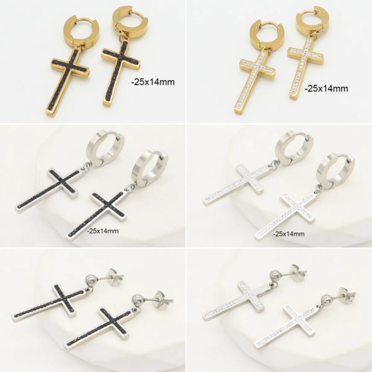 1 Pair Cross Elegant Lady Simple Style 304 Stainless Steel 18K Gold Plated Drop Earrings display picture 1
