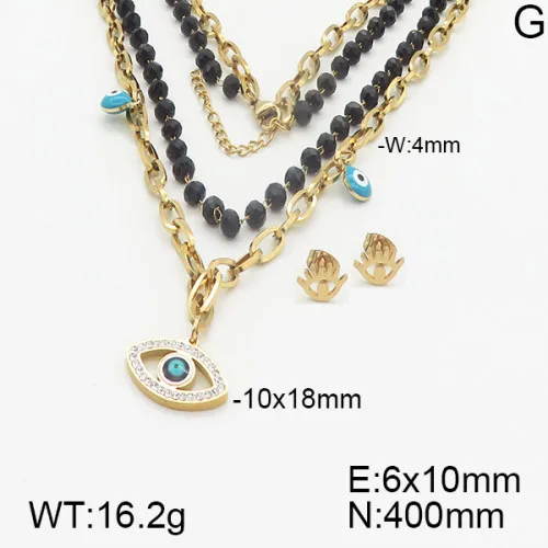 Casual Elegante Lindo Acero Inoxidable 304 Palma Forma De Corazón Ojo Enchapado Circón Chapados En Oro De 18K Mujeres Conjunto De Joyas display picture 3