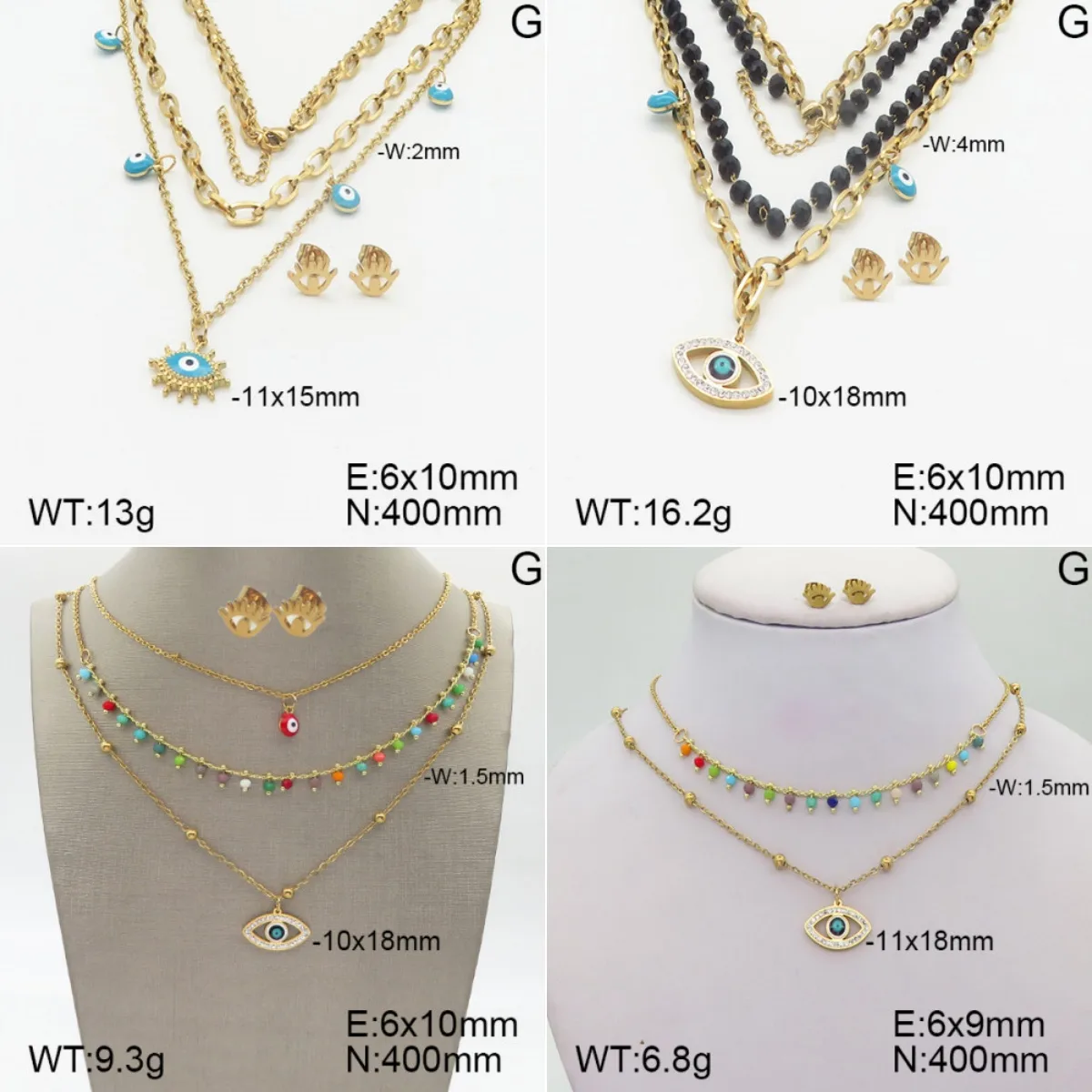 Casual Elegant Cute 304 Stainless Steel Palm Heart Shape Eye Plating Zircon 18K Gold Plated Women's Jewelry Set display picture 1
