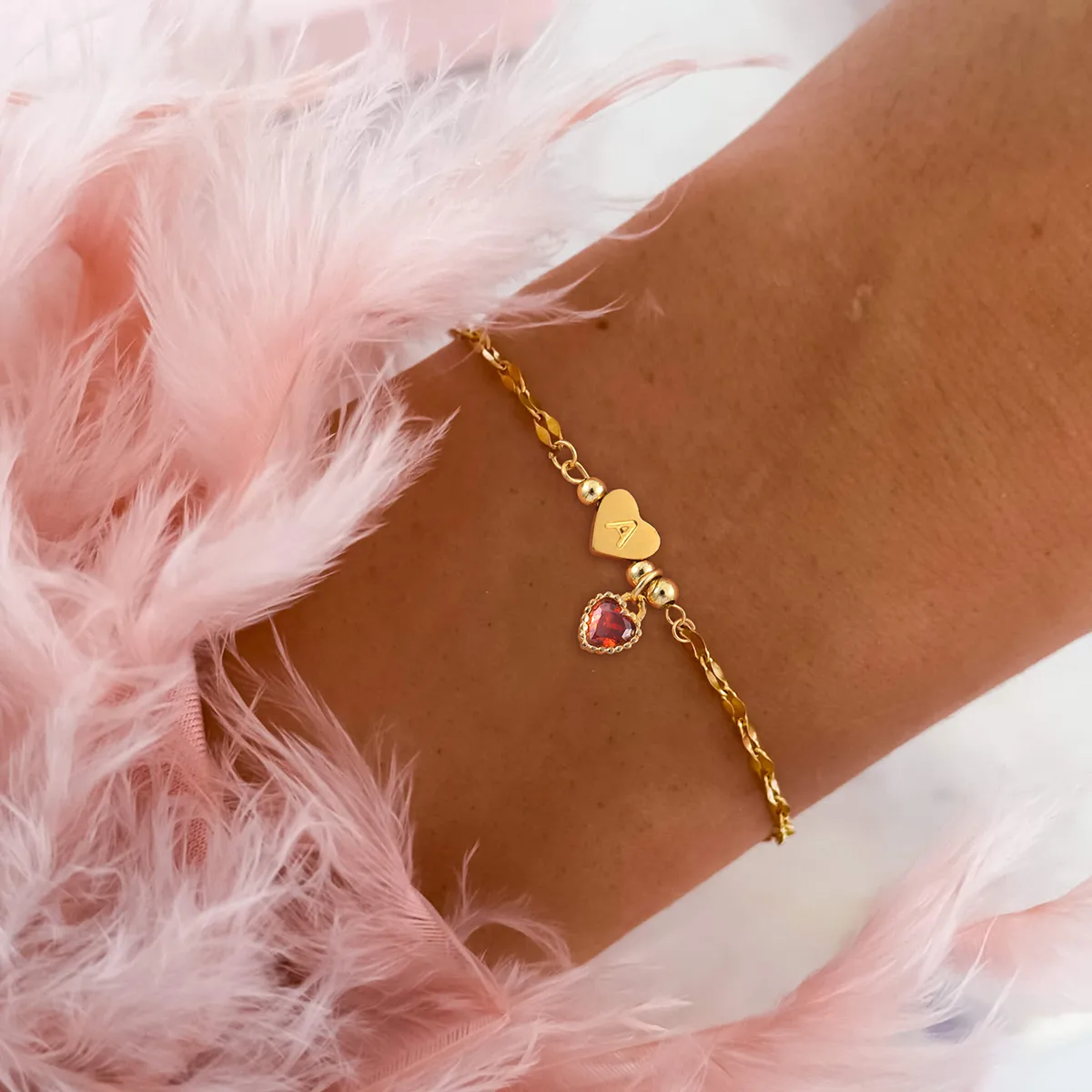 Letter Heart Shape Simple Style Classic Style Zircon 201 Stainless Steel 304 Stainless Steel Artificial Crystal Bracelets Wholesale display picture 1
