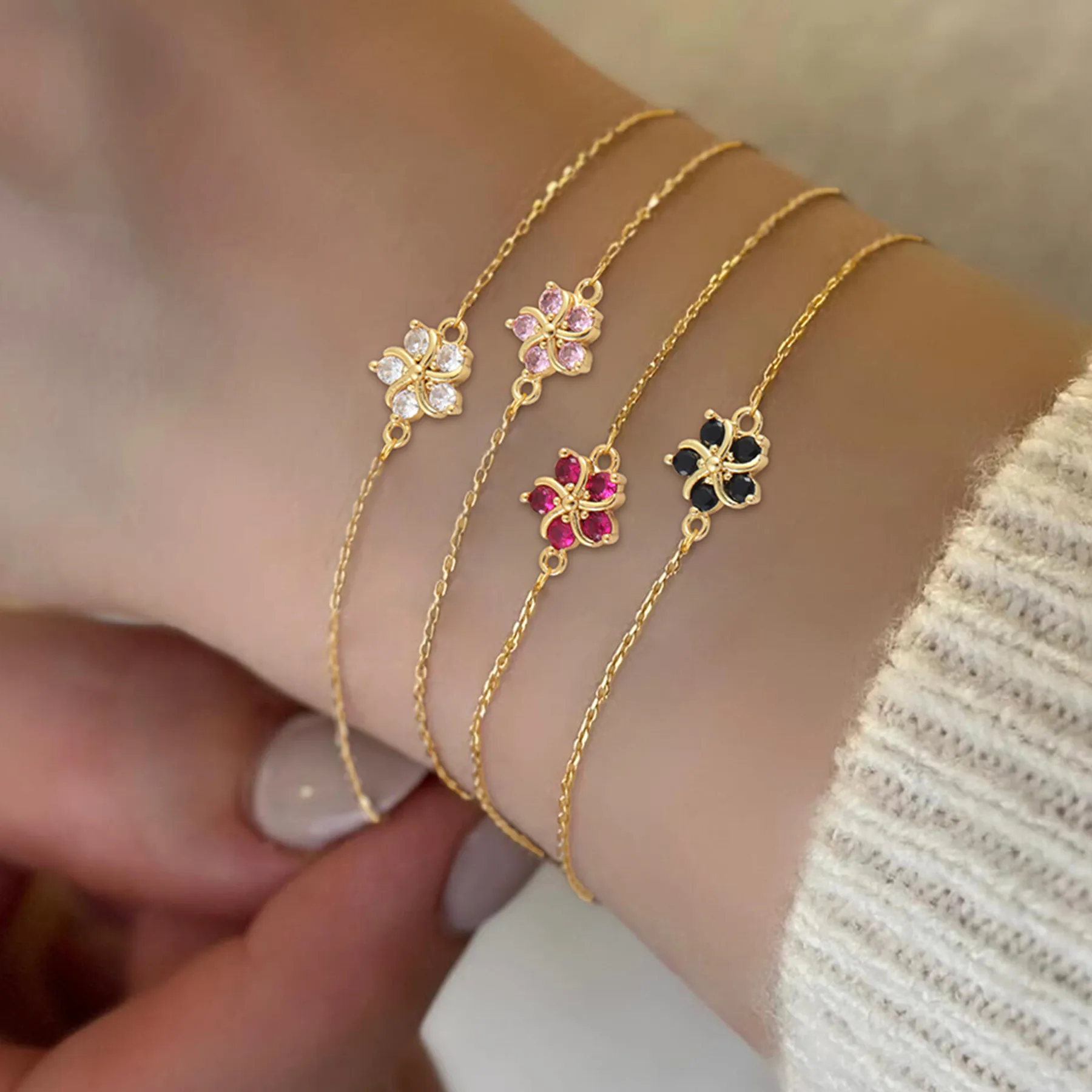 Peach Blossom Cute Simple Style Commute Artificial Crystal 201 Stainless Steel Artificial Crystal Copper Bracelets Wholesale display picture 1