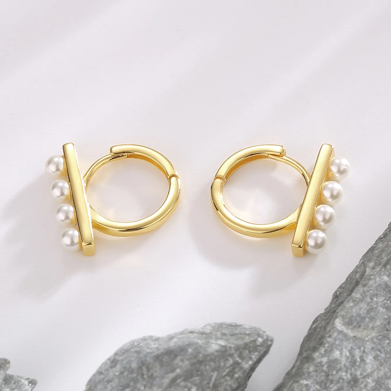 1 Pair Solid Color Shiny 925 Sterling Silver Copper Pearl Earrings display picture 2