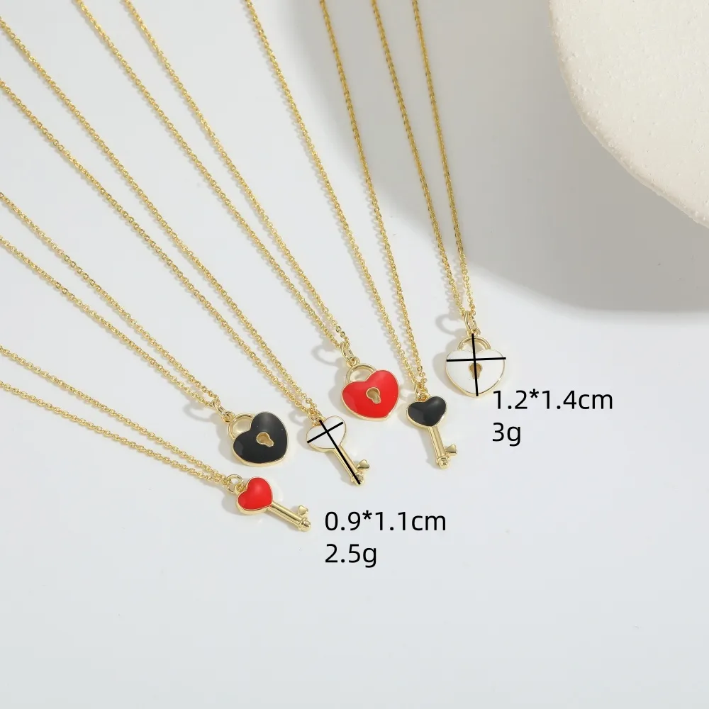 Heart Shape Key Lock Casual Classic Style Copper 14K Gold Plated Pendant Necklace Enamel Lobster Trigger Clasp Closure display picture 4