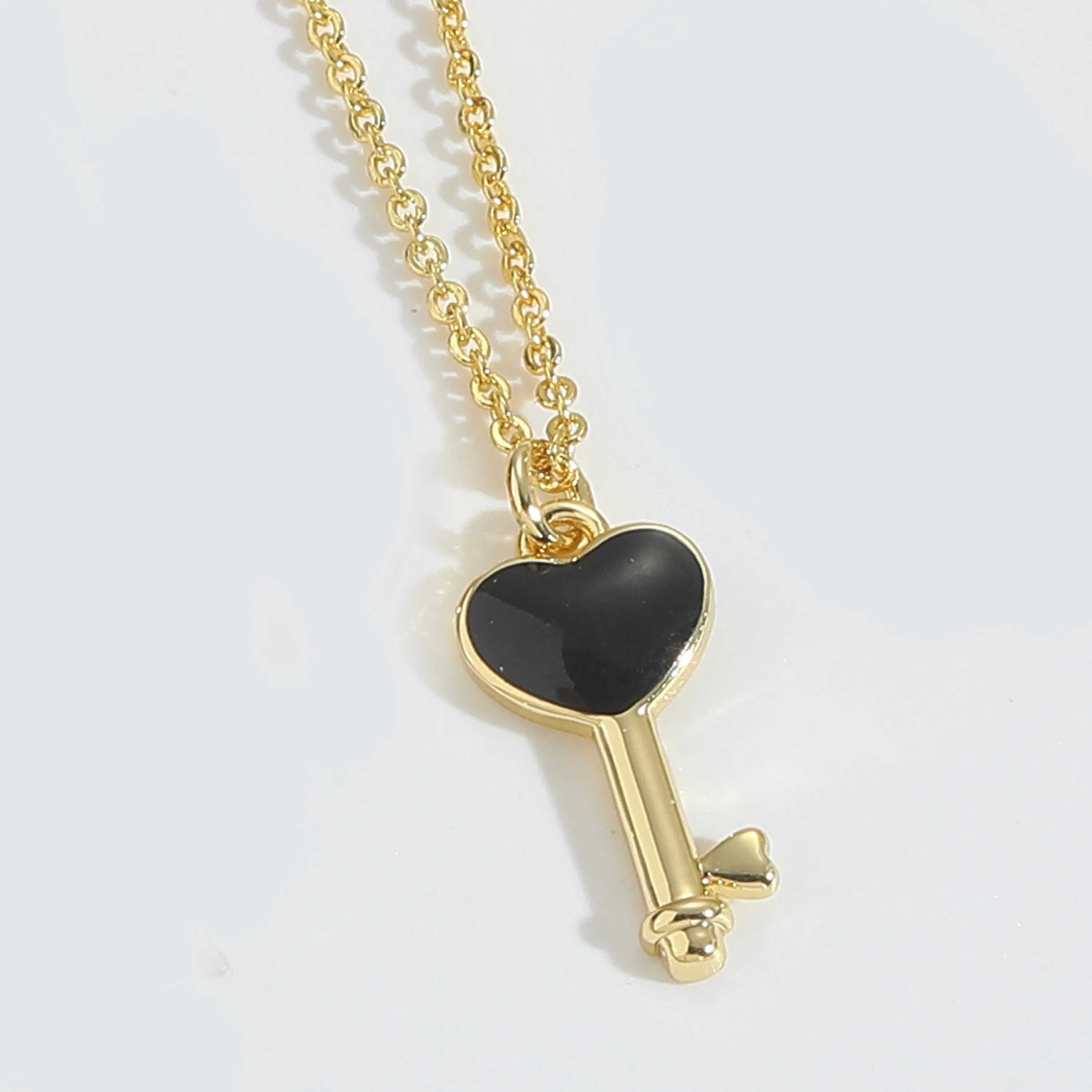 Heart Shape Key Lock Casual Classic Style Copper 14K Gold Plated Pendant Necklace Enamel Lobster Trigger Clasp Closure display picture 8