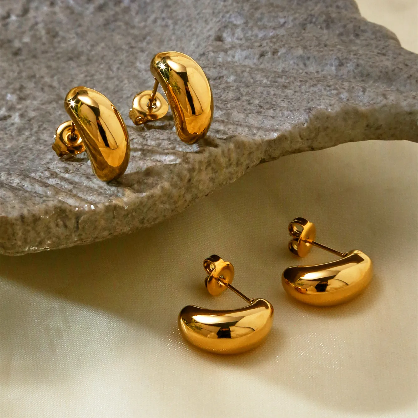 1 Pair Water Droplets Elegant Lady Simple Style 304 Stainless Steel 18K Gold Plated Ear Studs display picture 5