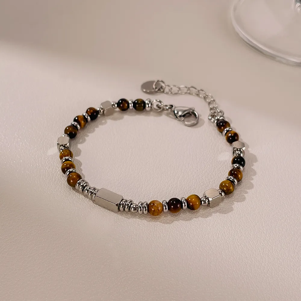 Geometric Elegant Retro Lady 304 Stainless Steel Shoushan Stone Agate Bracelets Wholesale display picture 4