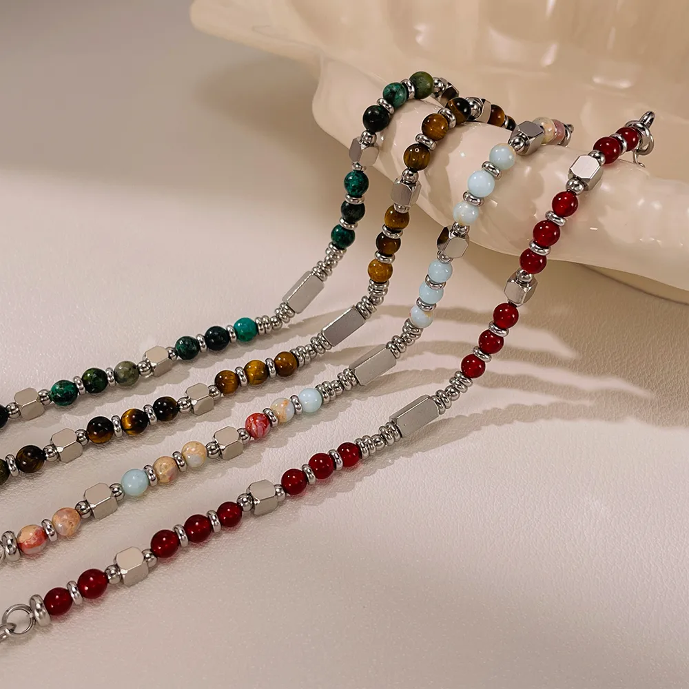 Geometric Elegant Retro Lady 304 Stainless Steel Shoushan Stone Agate Bracelets Wholesale display picture 5