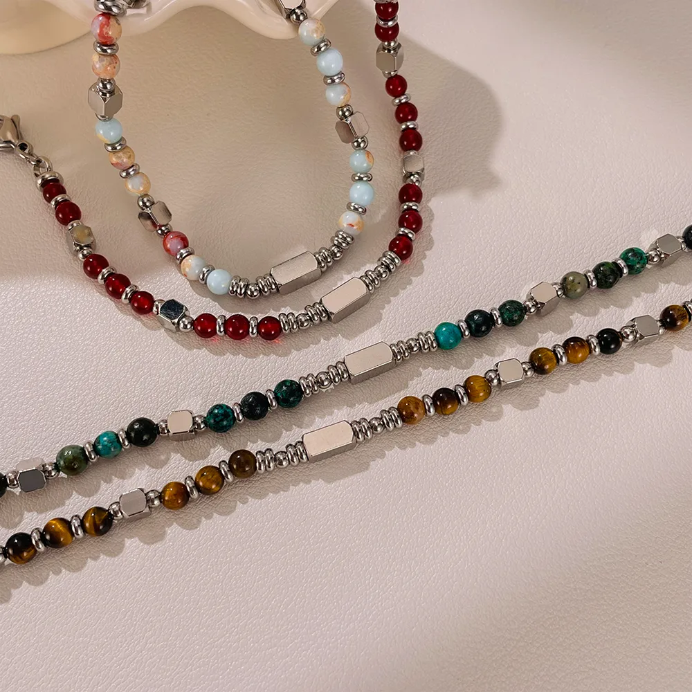 Geometric Elegant Retro Lady 304 Stainless Steel Shoushan Stone Agate Bracelets Wholesale display picture 8
