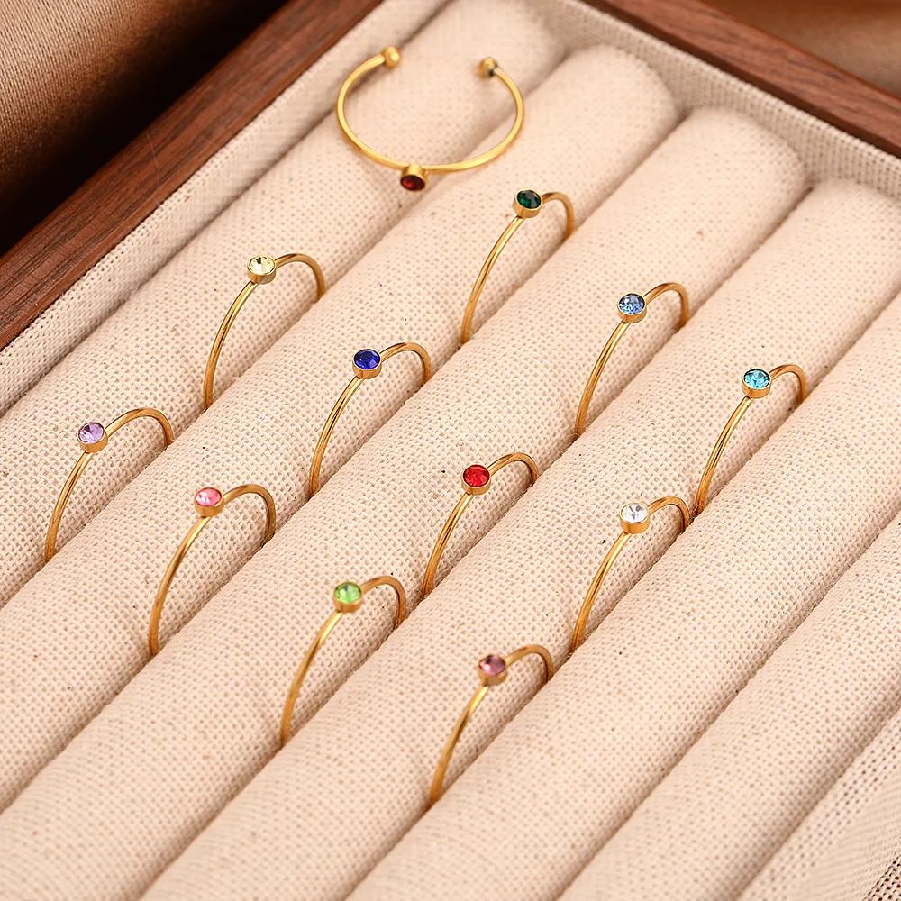 Colorful Casual Rhinestones 304 Stainless Steel 18K Gold Plated Open Rings Inlay display picture 1