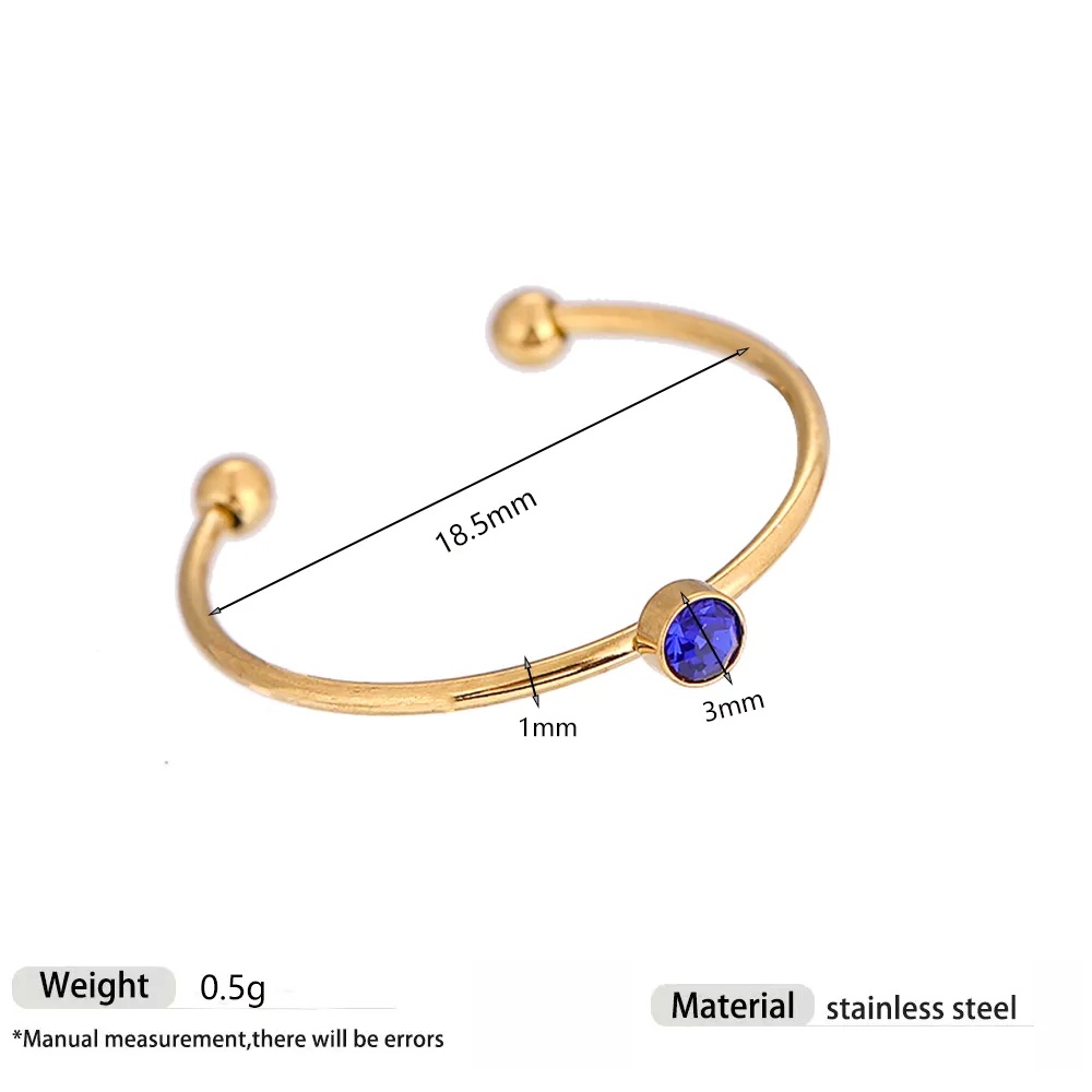 Coloré Décontractée Strass Acier Inoxydable 304 Plaqué Or 18K Anneau Ouvert Incruster display picture 2
