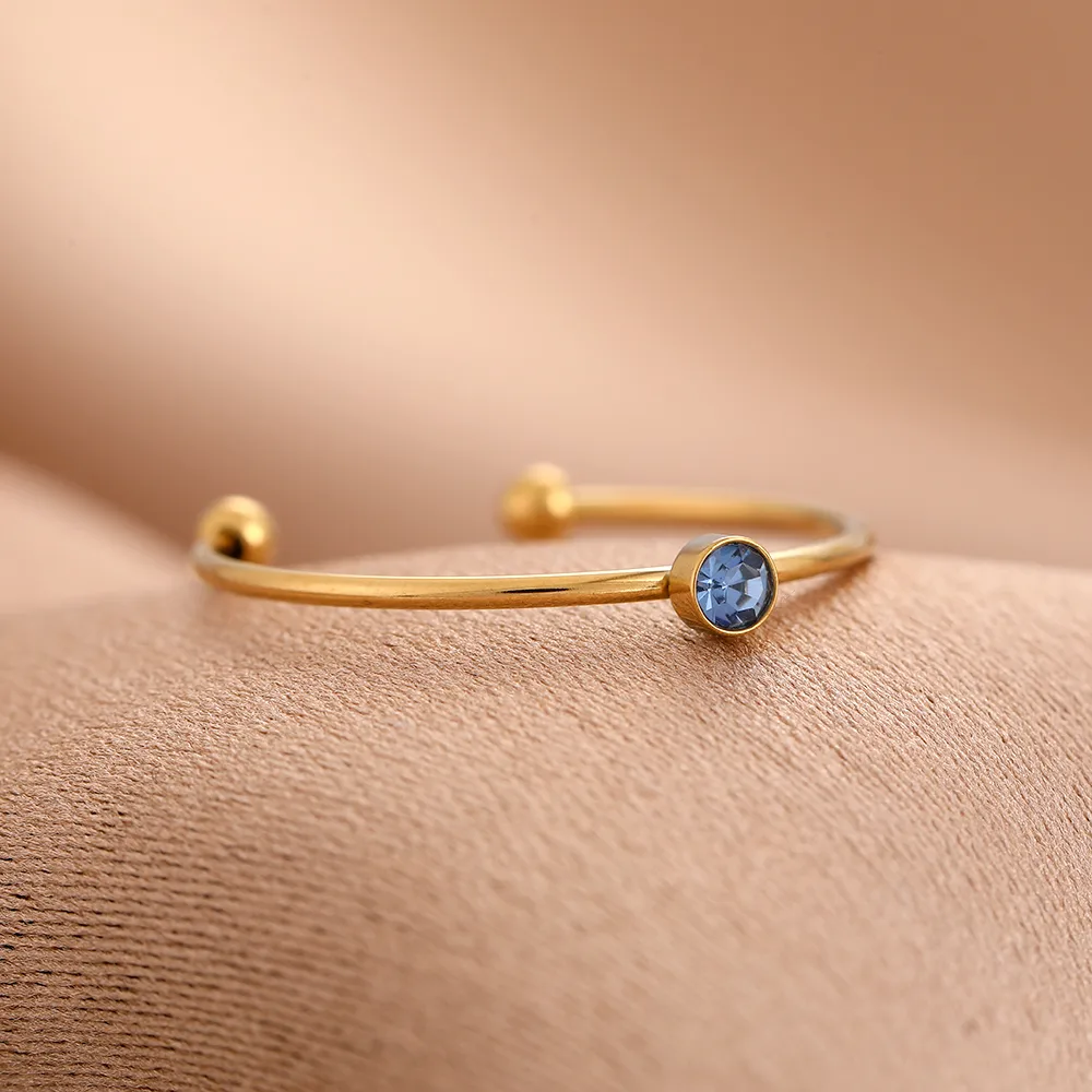 Coloré Décontractée Strass Acier Inoxydable 304 Plaqué Or 18K Anneau Ouvert Incruster display picture 4