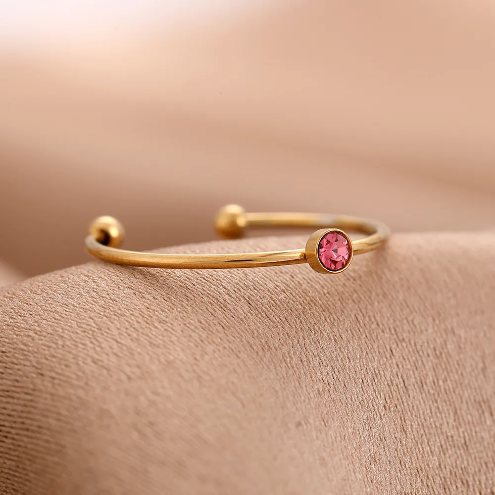 Colorful Casual Rhinestones 304 Stainless Steel 18K Gold Plated Open Rings Inlay display picture 8
