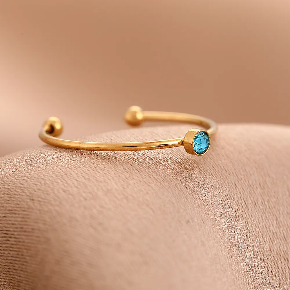Coloré Décontractée Strass Acier Inoxydable 304 Plaqué Or 18K Anneau Ouvert Incruster display picture 13