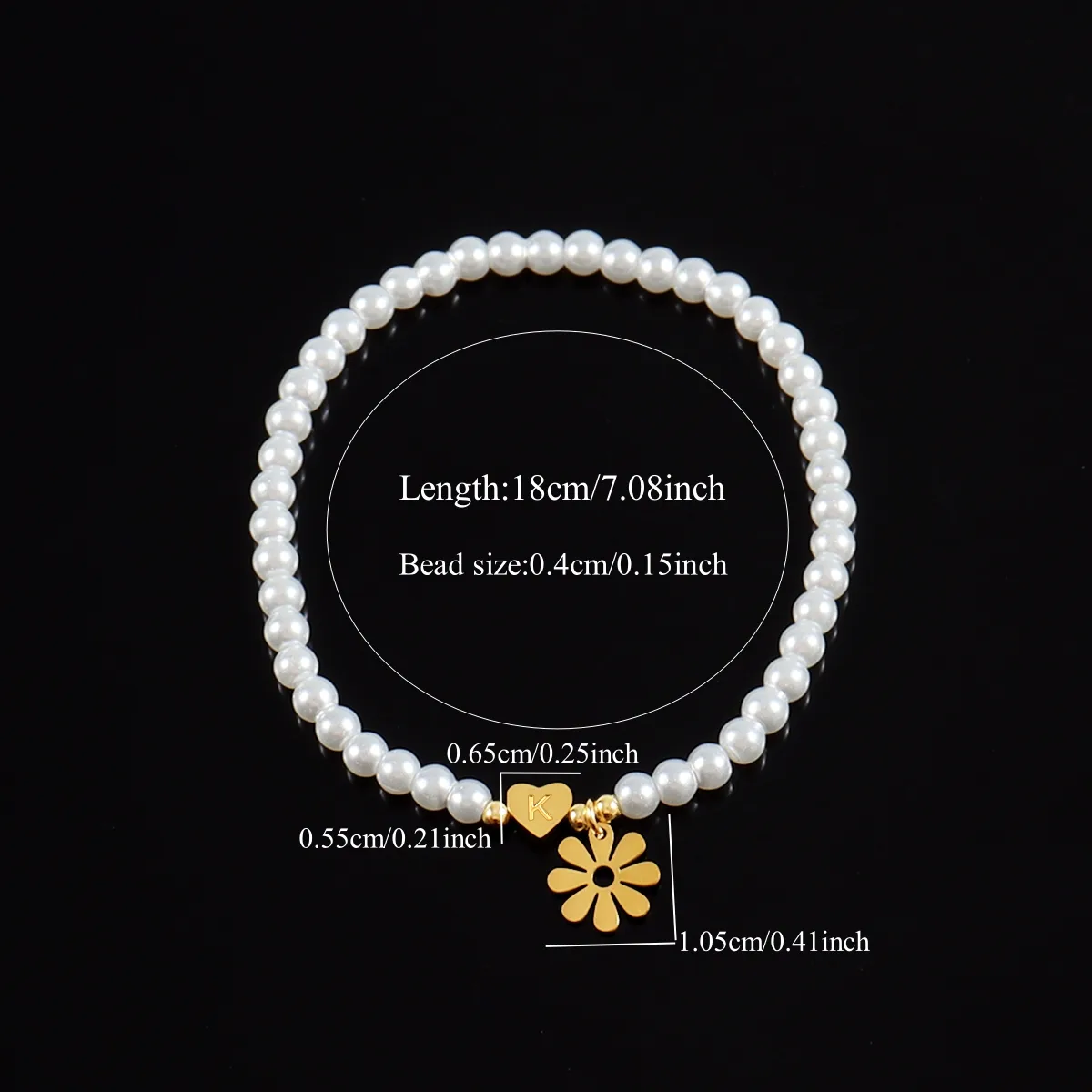 Lettre Forme De Cœur Fleur Élégant Style Simple Style Classique Acier Inoxydable 304 Perle Artificielle Bracelets De Gros display picture 2